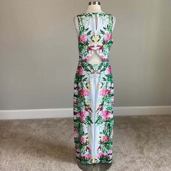 GUESS Floral Print Cutout Back Sleeveless Sheath Long Maxi Dress Blue Size 12 - Picture 5 of 9